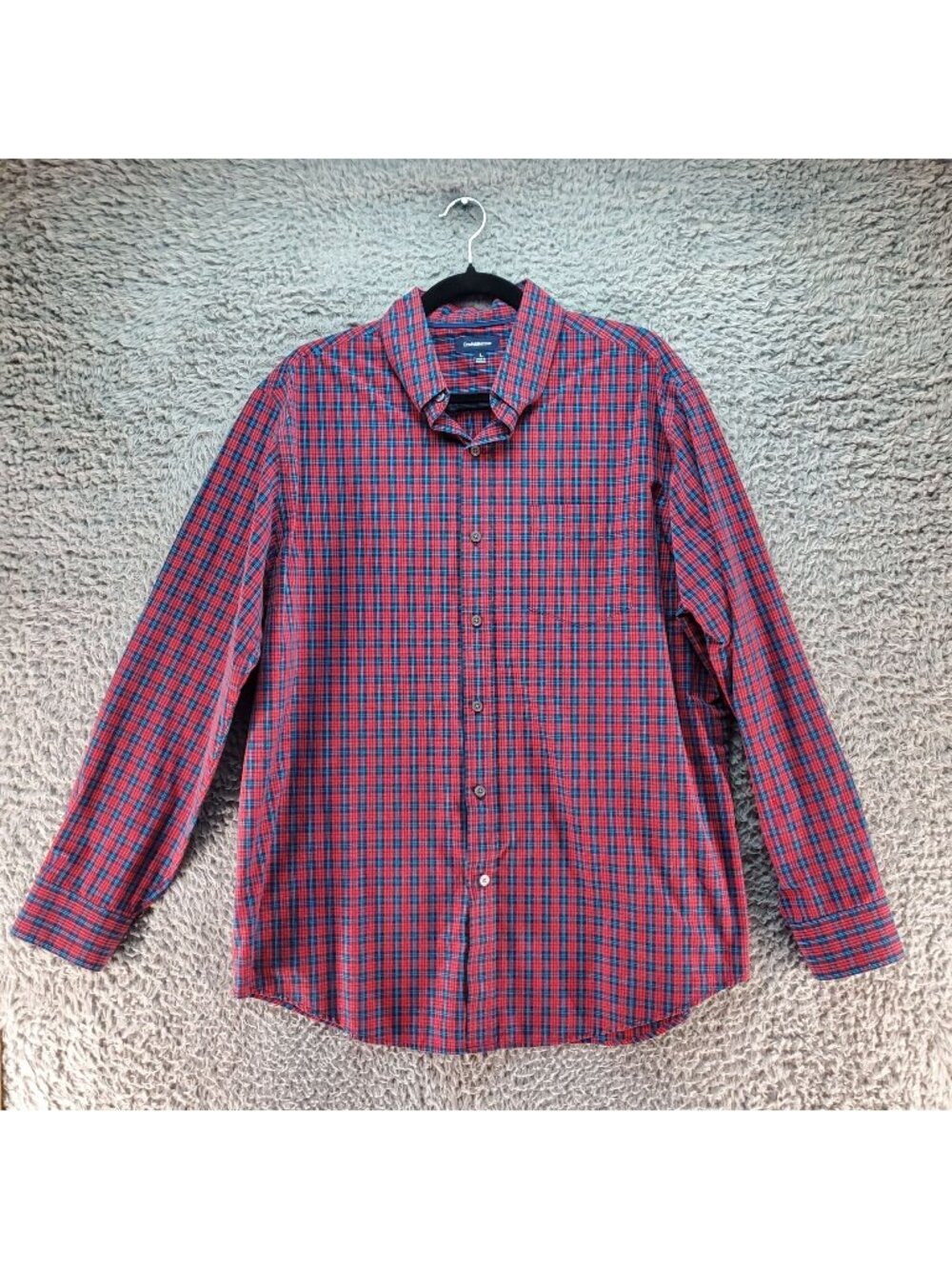 Croft & Barrow Shirt Mens Large Red & Blue Plaid Long Sleeve Button-Up Shirt